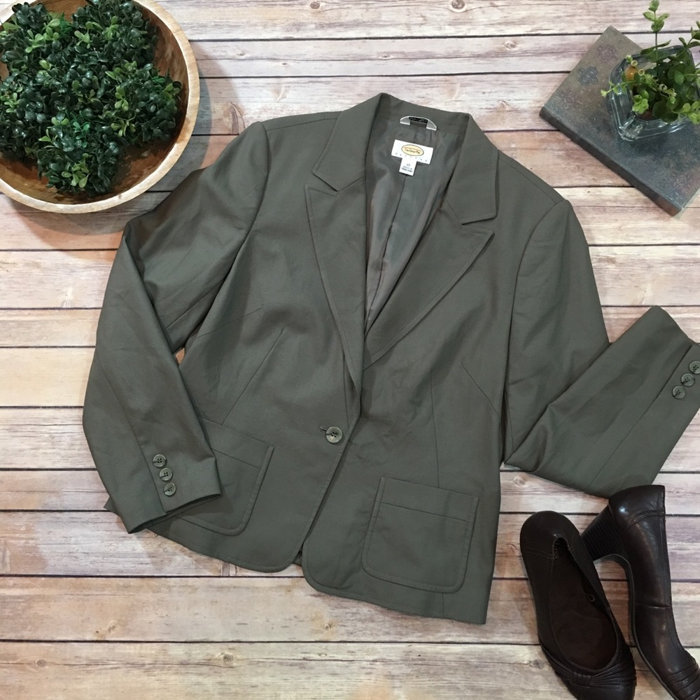 Size 10 Talbots Petites One Button Green Blazer